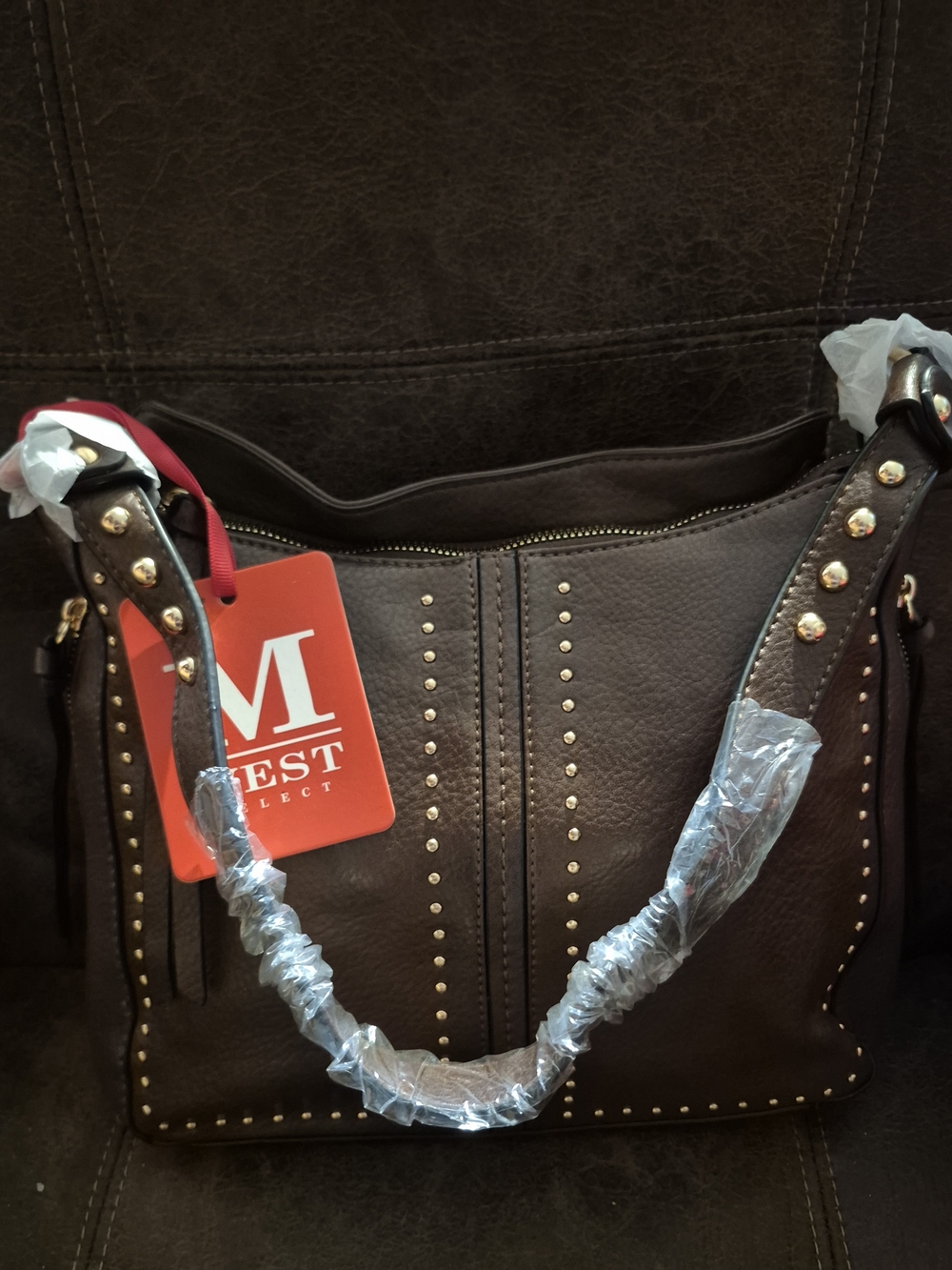 Montana West Chocolate Brown Shoulder Bag with Gold Studs